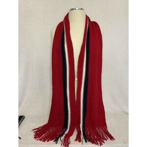 Red White & Blue Stripe Knit Fringe Winter Scarf by Gekko USA New York Unisex